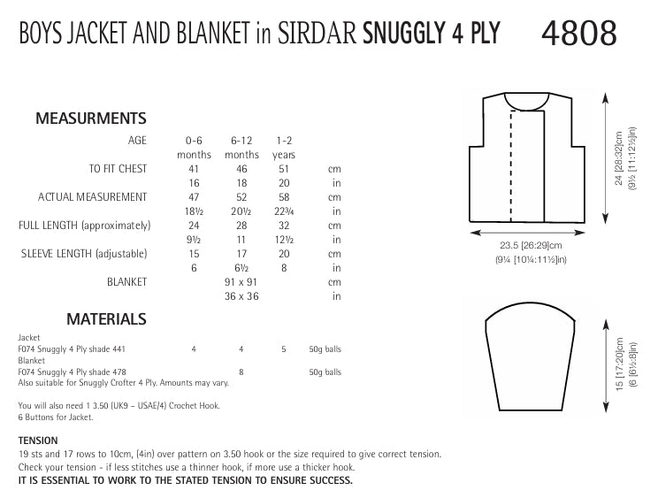 Sirdar Boys Jacket and Blanket Crochet Pattern in Snuggly 4ply 4808P PDF DOWNLOAD