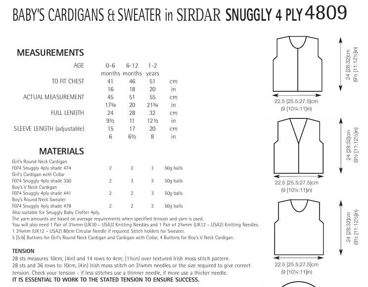 Sirdar Baby Cardigans and Sweater Knitting Pattern in Snuggly 4ply 4809P PDF DOWNLOAD