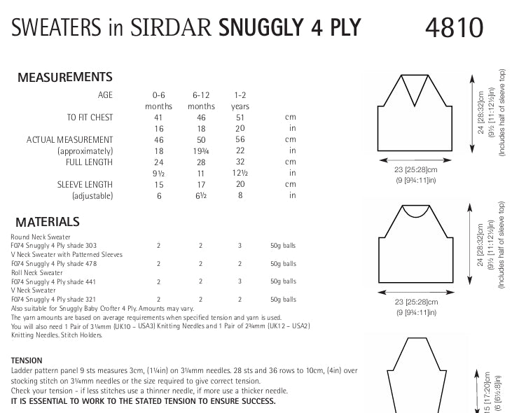 Sirdar Sweaters Knitting Pattern in Snuggly 4ply 4810P PDF DOWNLOAD