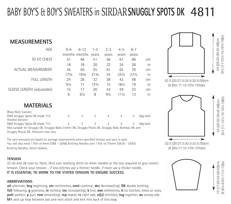Sirdar Boys Sweaters Knitting Pattern in Sirdar Snuggly Spots DK 4811P PDF DOWNLOAD