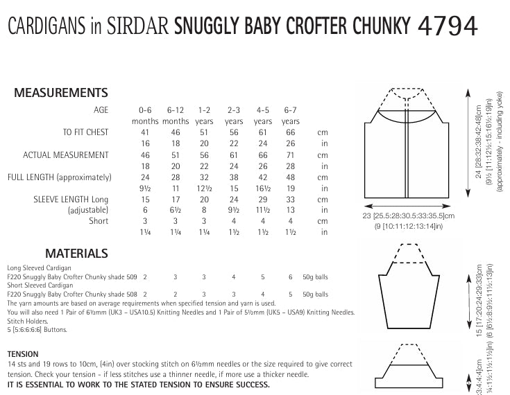 Sirdar Cardigans Knitting Pattern in Snuggly Baby Crofter Chunky 4794P PDF DOWNLOAD