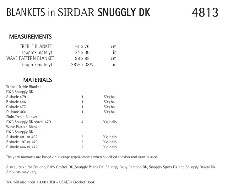 Sirdar Blankets Crochet Pattern in Sirdar Snuggly DK 4813P PDF DOWNLOAD