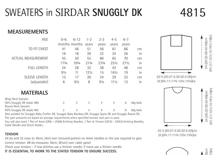 Sirdar Sweaters Knitting Pattern in Sirdar Snuggly DK 4815P PDF DOWNLOAD