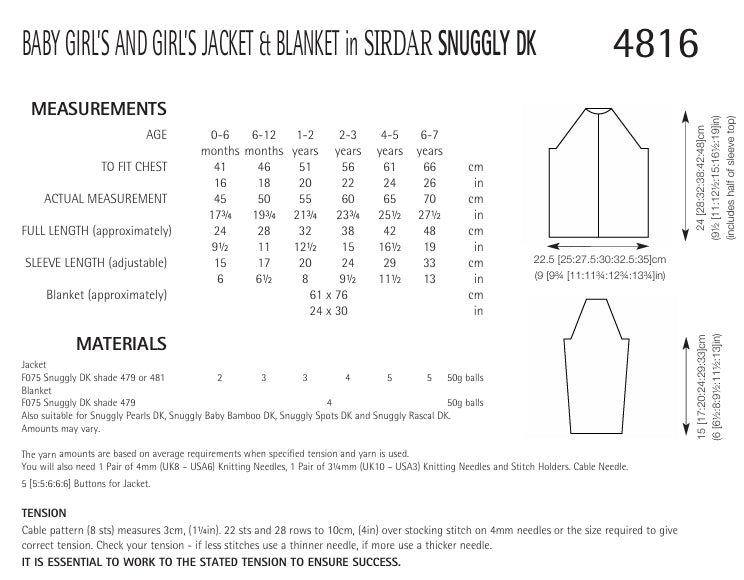 Sirdar Girls Jacket and Blanket Knitting Pattern in Sirdar Snuggly DK 4816P PDF DOWNLOAD