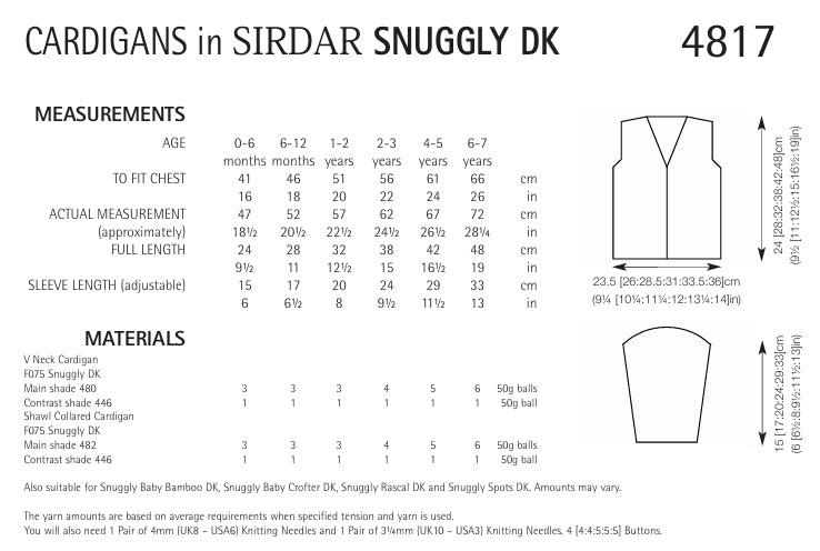 Sirdar Cardigans Knitting Pattern in Sirdar Snuggly DK 4817P PDF DOWNLOAD