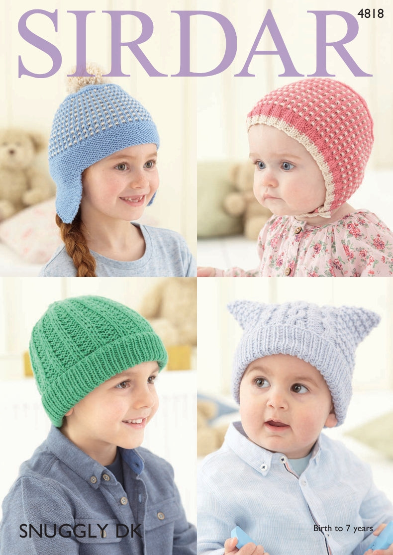 Sirdar Hats Knitting Pattern in Sirdar Snuggly DK 4818P PDF DOWNLOAD