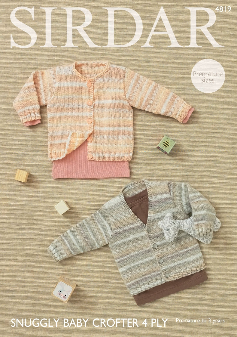 Sirdar Cardigans Knitting Pattern in Sirdar Snuggly Baby Crofter 4ply 4819P PDF DOWNLOAD