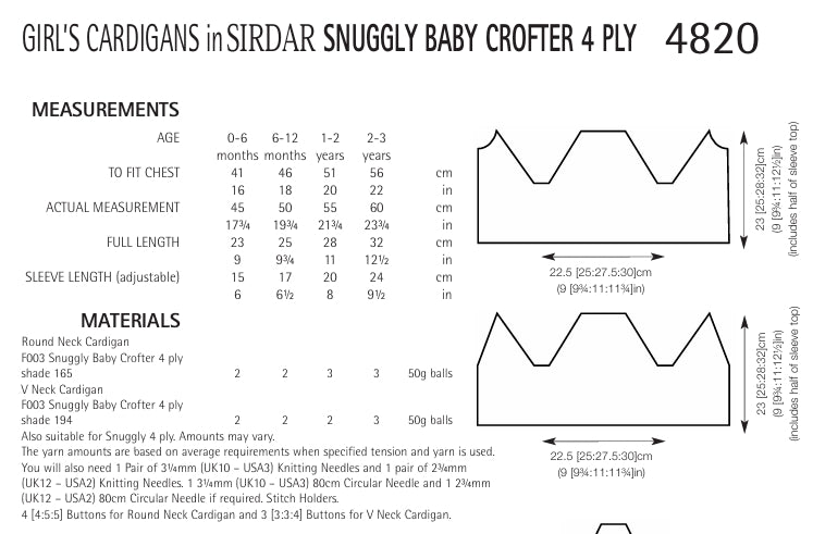 Sirdar Girls Cardigans Knitting Pattern in Sirdar Snuggly Baby Crofter 4ply 4820P PDF DOWNLOAD