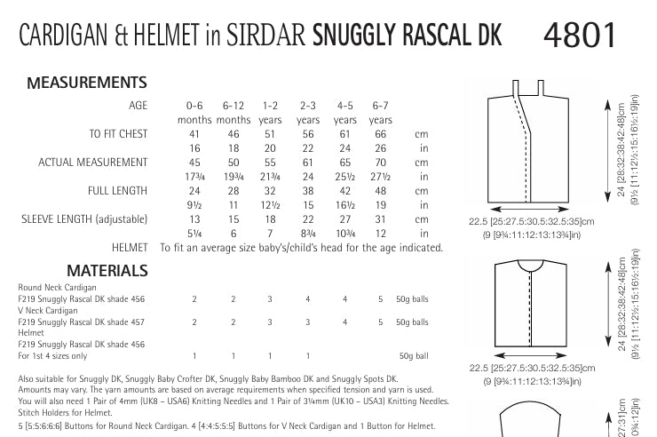 Sirdar Cardigan and Helmet Knitting Pattern in Snuggly Rascal DK 4801P PDF DOWNLOAD
