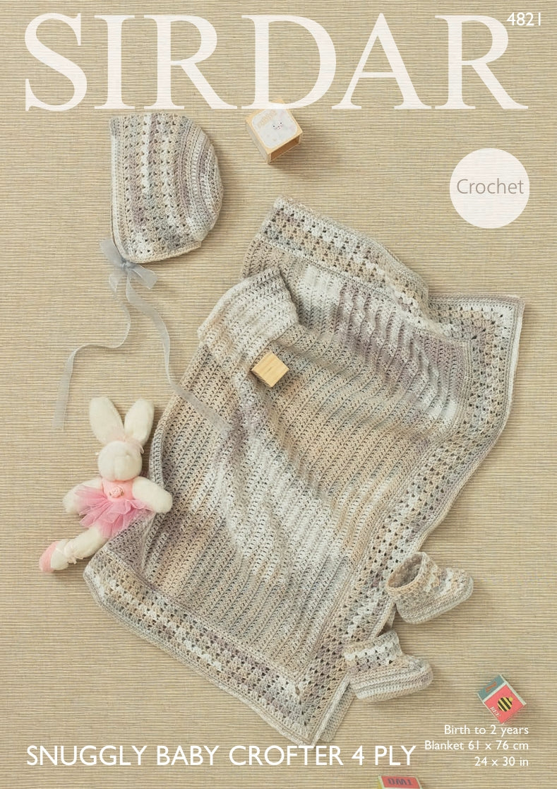 Sirdar Blanket, Bonnet and Boots Crochet Pattern in Baby Crofter 4ply 4821P PDF DOWNLOAD