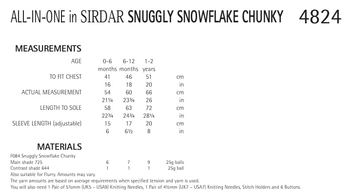 Sirdar All-in-One Knitting Pattern in Sirdar Snowflake Chunky 4824P PDF DOWNLOAD