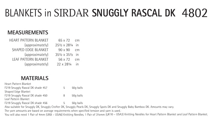 Sirdar Blankets Knitting Pattern in Snuggly Rascal DK 4802P PDF DOWNLOAD