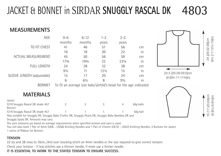 Sirdar Jacket and Bonnet Knitting Pattern in Snuggly Rascal DK 4803P PDF DOWNLOAD