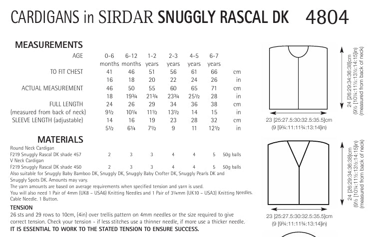Sirdar Cardigans Knitting Pattern in Snuggly Rascal DK 4804P PDF DOWNLOAD