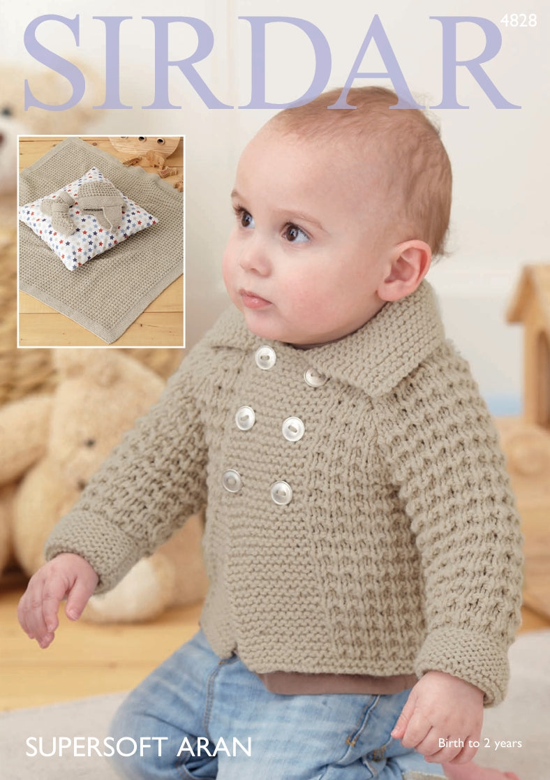 Sirdar Baby Boys Jacket, Blanket, Helmet and Bootees Knitting Pattern in Sirdar Supersoft Aran 4828P PDF DOWNLOAD