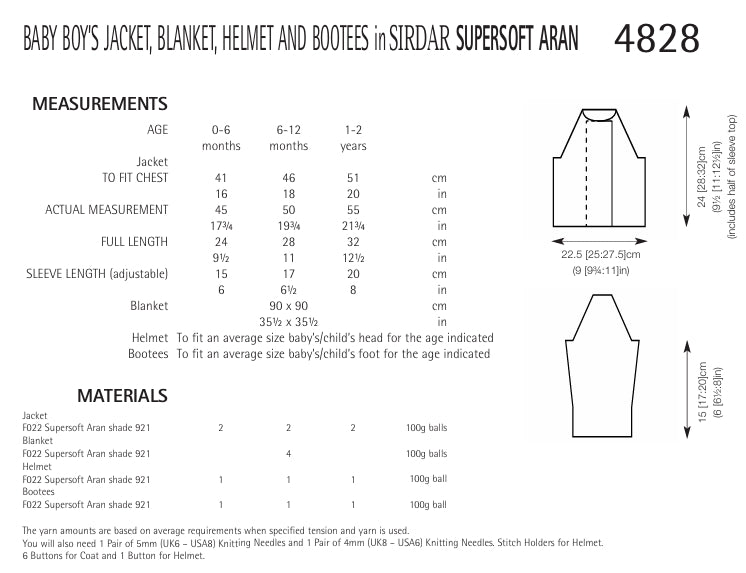 Sirdar Baby Boys Jacket, Blanket, Helmet and Bootees Knitting Pattern in Sirdar Supersoft Aran 4828P PDF DOWNLOAD