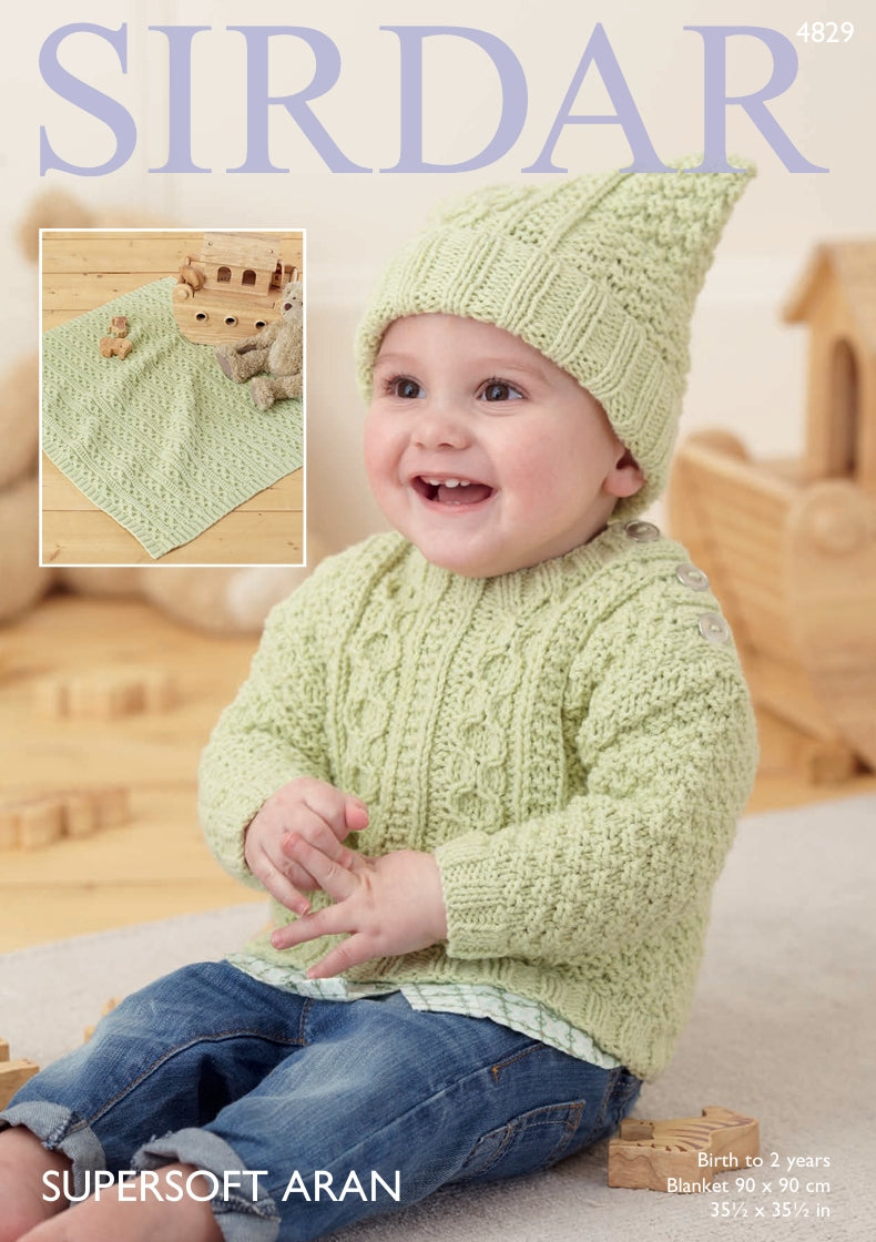 Sirdar Sweater, Hat and Blanket Knitting Pattern in Sirdar Supersoft Aran 4829P PDF DOWNLOAD