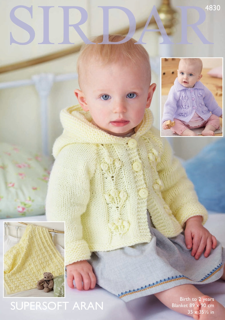 Sirdar Hooded and Flat Collar Jackets and Blanket Knitting Pattern in Sirdar Supersoft Aran 4830P PDF DOWNLOAD