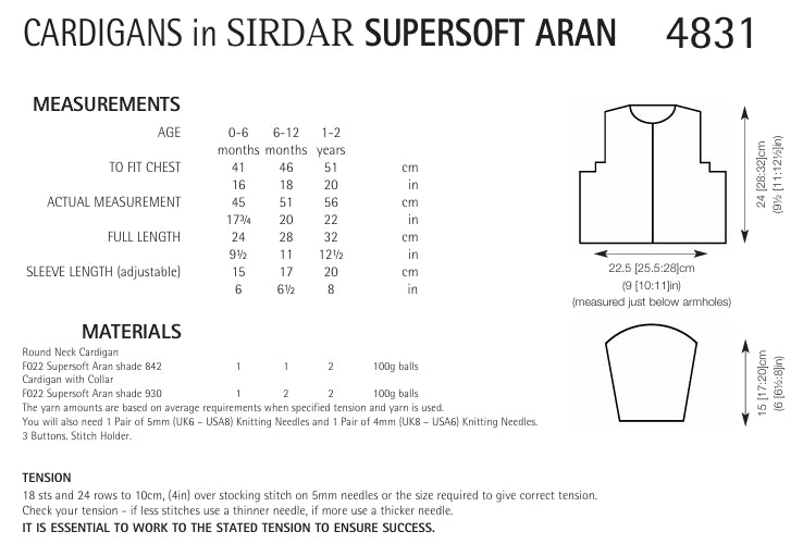 Sirdar Cardigans Knitting Pattern in Sirdar Supersoft Aran 4831P PDF DOWNLOAD