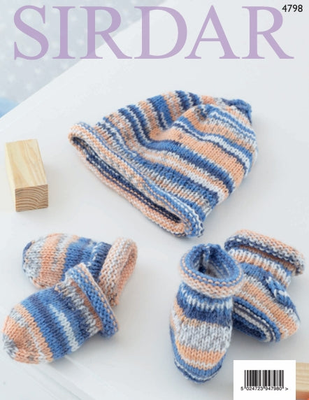 Sirdar Babies Blanket, Hat, Mittens & Bootees Knitting Pattern in Baby Crofter DK 4798P PDF DOWNLOAD