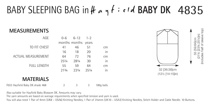 Hayfield Baby Sleeping Bag Knitting Pattern in Hayfield Baby DK 4835P PDF DOWNLOAD