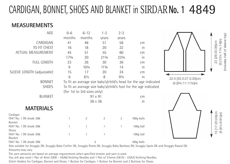 Sirdar Cardigan, Bonnet, Shoes and Blanket Knitting Pattern in Sirdar No.1 DK 4849P PDF DOWNLOAD
