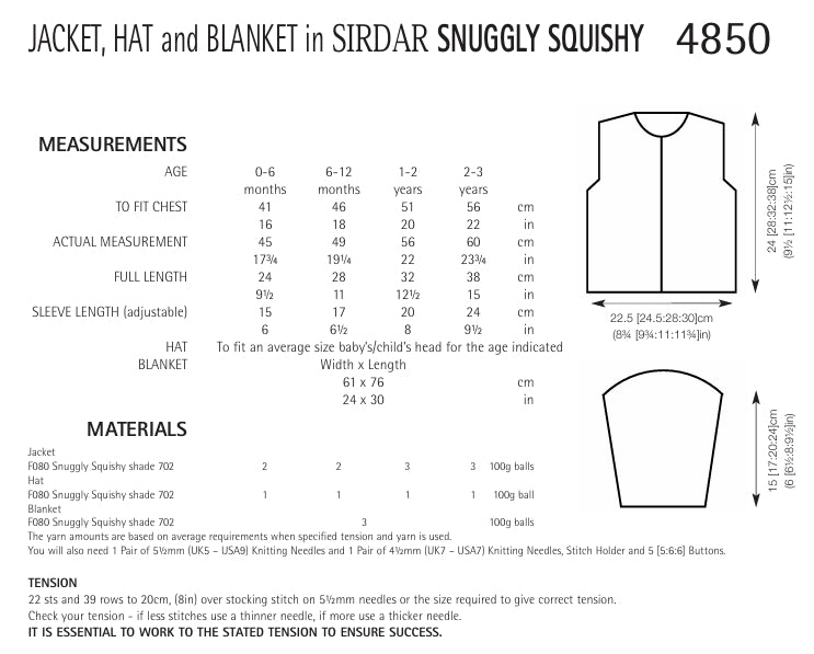 Sirdar Jacket, Hat and Blanket Knitting Pattern in Sirdar Snuggly Squishy 4850P PDF DOWNLOAD