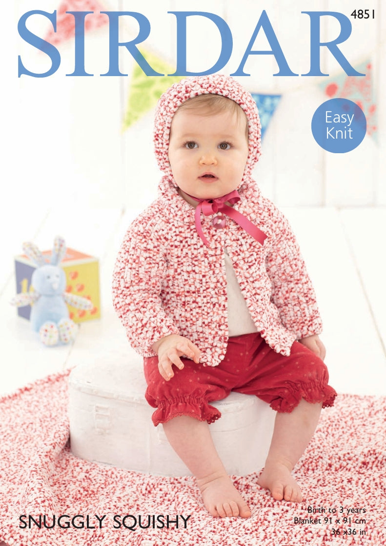 Sirdar Jacket, Bonnet and Blanket Knitting Pattern in Sirdar Snuggly Squishy 4851P PDF DOWNLOAD