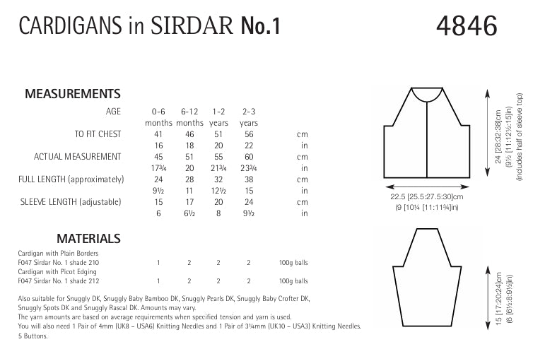 Sirdar Cardigans Knitting Pattern in Sirdar No.1 DK 4846P PDF DOWNLOAD