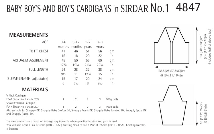 Sirdar Boys Cardigans Knitting Pattern in Sirdar No.1 DK 4847P PDF DOWNLOAD