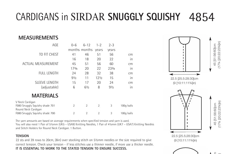 Sirdar Cardigans Knitting Pattern in Sirdar Snuggly Squishy 4854P PDF DOWNLOAD