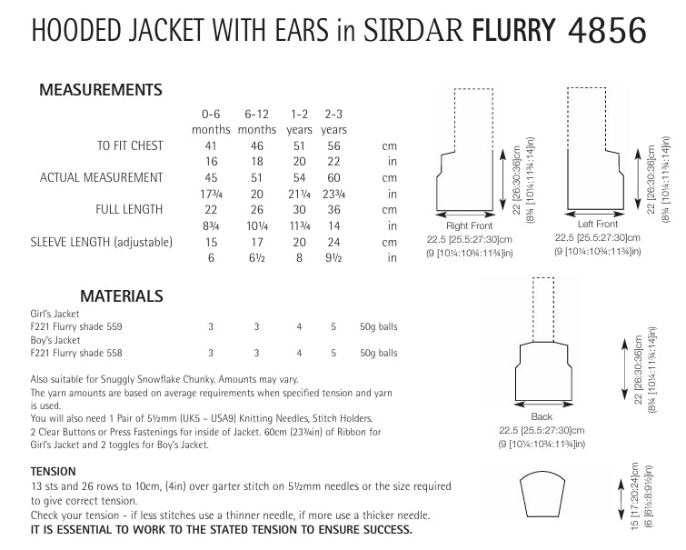 Sirdar Hooded Jacket with Ears Knitting Pattern in Sirdar Flurry 4856P PDF DOWNLOAD