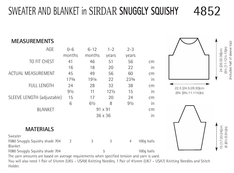 Sirdar Sweater and Blanket Knitting Pattern in Sirdar Snuggly Squishy 4852P PDF DOWNLOAD