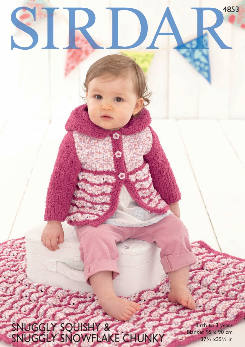 Sirdar Girls Hooded Coat and Blanket Knitting Pattern in Sirdar Snuggly Squishy and Snowflake Chunky 4853P PDF DOWNLOAD
