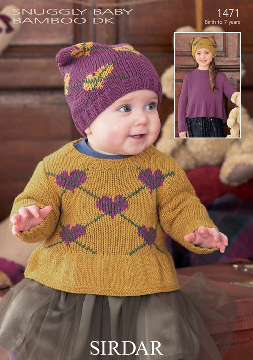 Sirdar Round Necked Sweaters Knitting Pattern in Sirdar Snuggly Baby Bamboo DK 1471P PDF DOWNLOAD