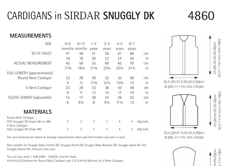 Sirdar Cardigans Knitting Pattern in Sirdar Snuggly DK 4860P PDF DOWNLOAD