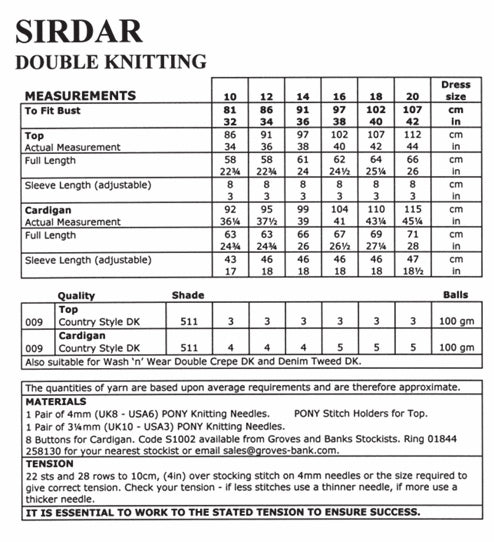 Sirdar Twin Set Knitting Pattern in Sirdar Country Style DK 5067P PDF DOWNLOAD