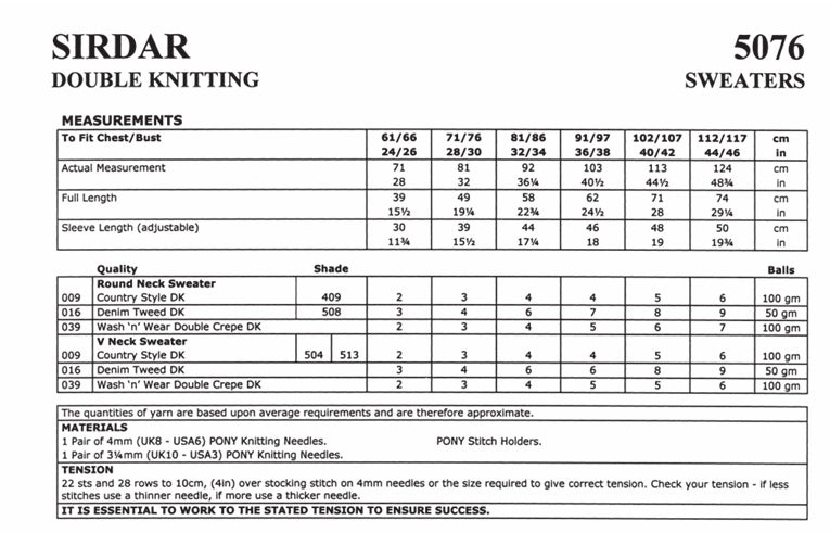 Sirdar Sweaters Knitting Pattern in Sirdar Country Style DK and Denim Tweed DK 5076P PDF DOWNLOAD
