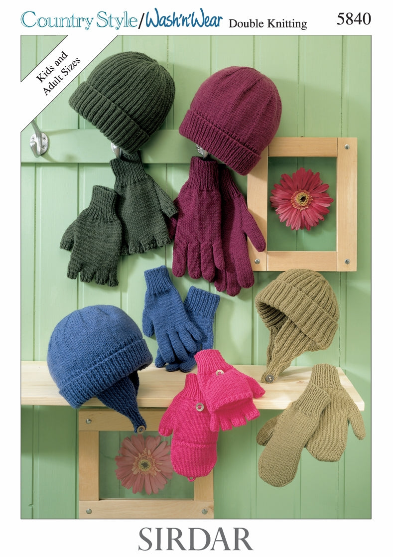 Sirdar Hats and Gloves Knitting Pattern in Sirdar Country Style DK 5840P PDF DOWNLOAD