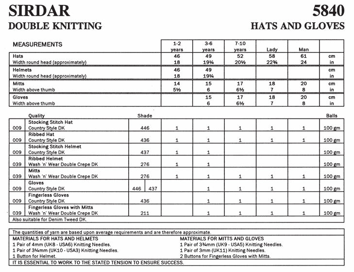 Sirdar Hats and Gloves Knitting Pattern in Sirdar Country Style DK 5840P PDF DOWNLOAD