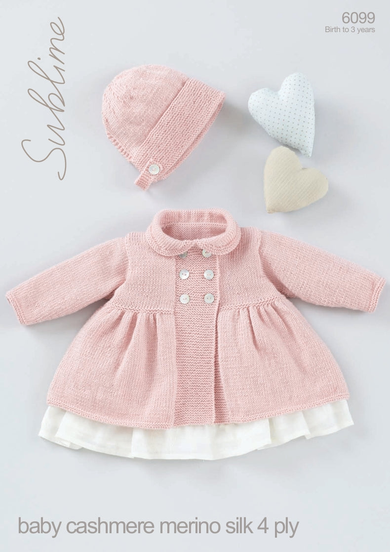 Sublime by Sirdar Coat and Bonnet Knitting Pattern in Cashmere Merino Silk 4ply 6099P PDF DOWNLOAD