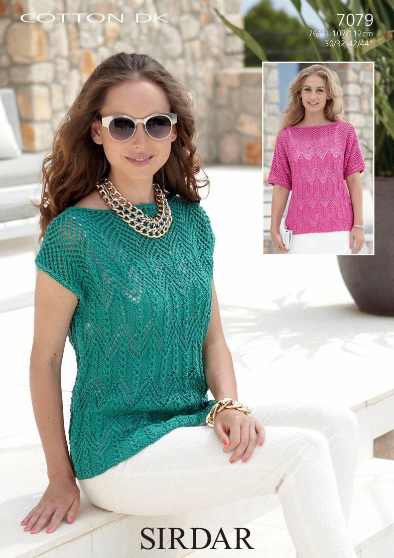 Sirdar Tops Knitting Pattern in Sirdar Cotton DK 7079P PDF DOWNLOAD