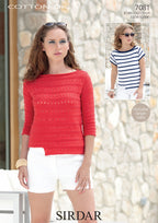 Sirdar Boat Necked Tops Knitting Pattern in Sirdar Cotton DK 7081P PDF DOWNLOAD