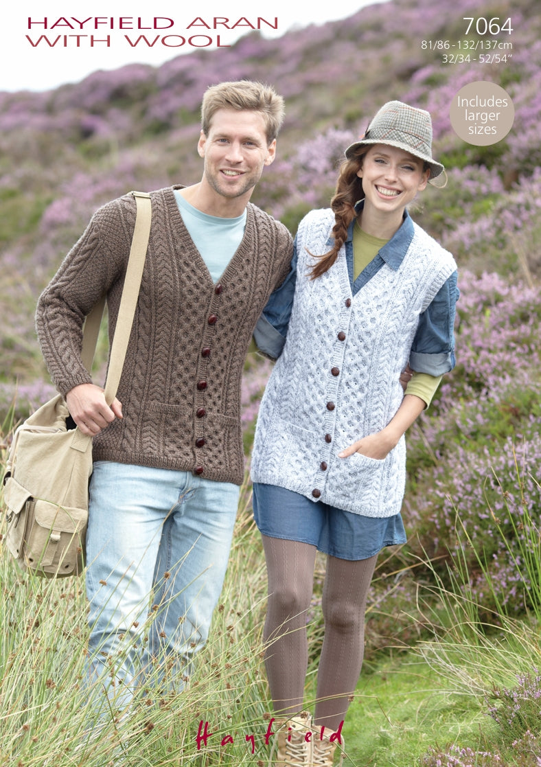 Hayfield Cardigan and Waistcoat Knitting Pattern in Hayfield Aran with Wool 7064P PDF DOWNLOAD
