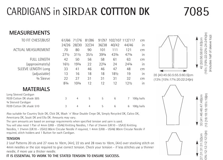 Sirdar Cardigans Knitting Pattern in Sirdar Cotton DK 7085P PDF DOWNLOAD
