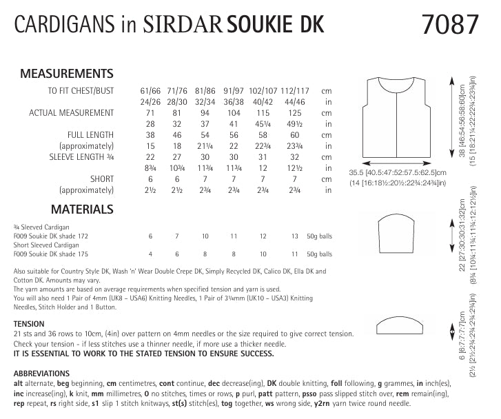Sirdar Cardigans Knitting Pattern in Sirdar Soukie DK 7087P PDF DOWNLOAD