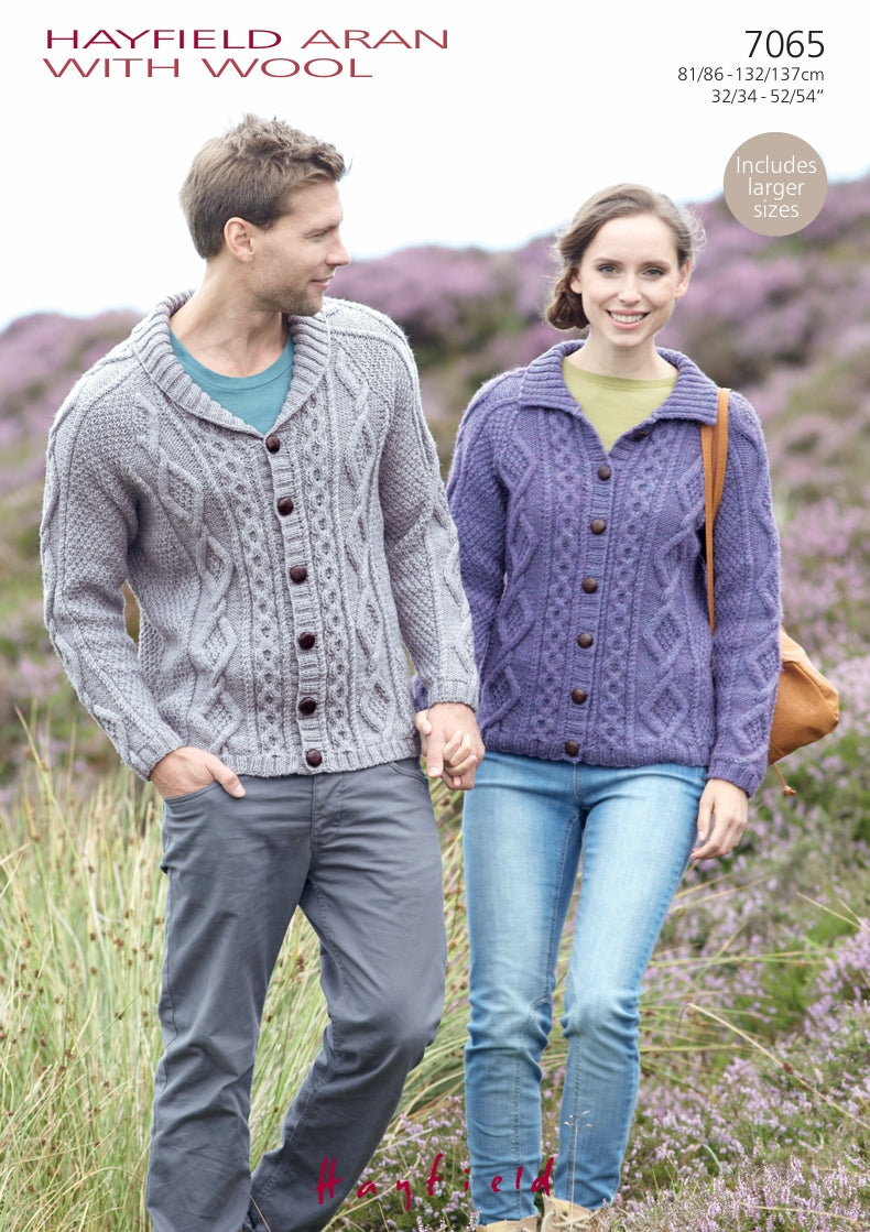 Hayfield Flat Collar and Shawl Collar Cardigans Knitting Pattern in Hayfield Aran with Wool 7065P PDF DOWNLOAD
