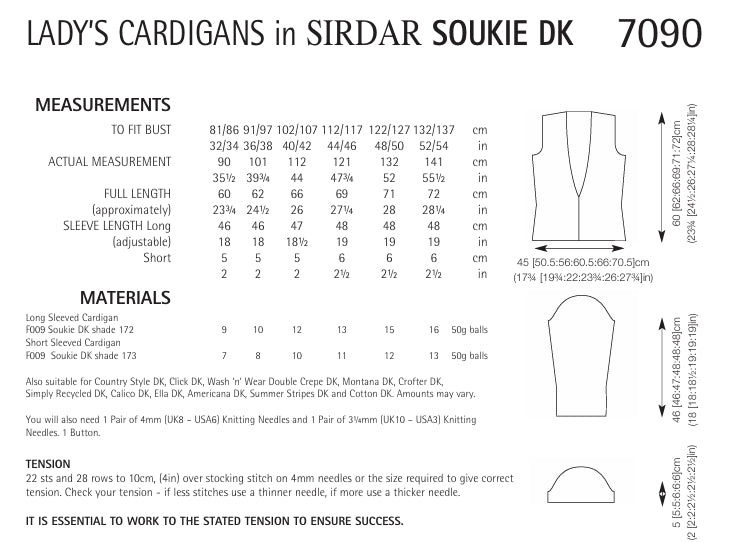 Sirdar Ladies Cardigans Knitting Pattern in Sirdar Soukie DK 7090P PDF DOWNLOAD
