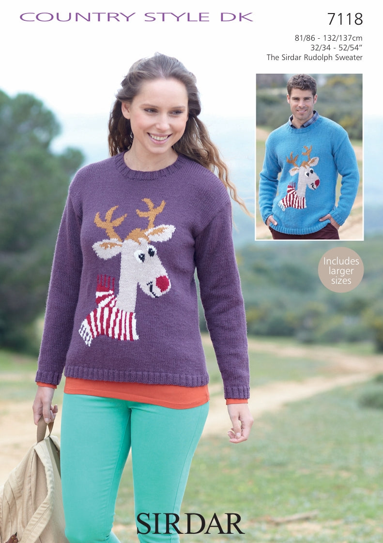 Sirdar Reindeer Sweater Knitting Pattern in Sirdar Country Style DK 7118P PDF DOWNLOAD