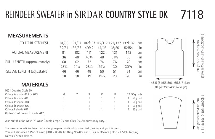 Sirdar Reindeer Sweater Knitting Pattern in Sirdar Country Style DK 7118P PDF DOWNLOAD